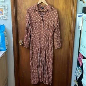 Topshop brown polka dot midi dress